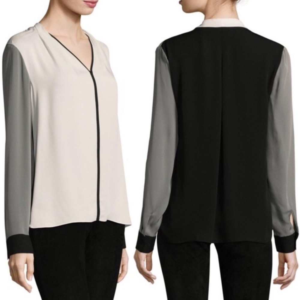NWT T TAHARI " Rosalina" Zipper Colorblock Blouse Size Large